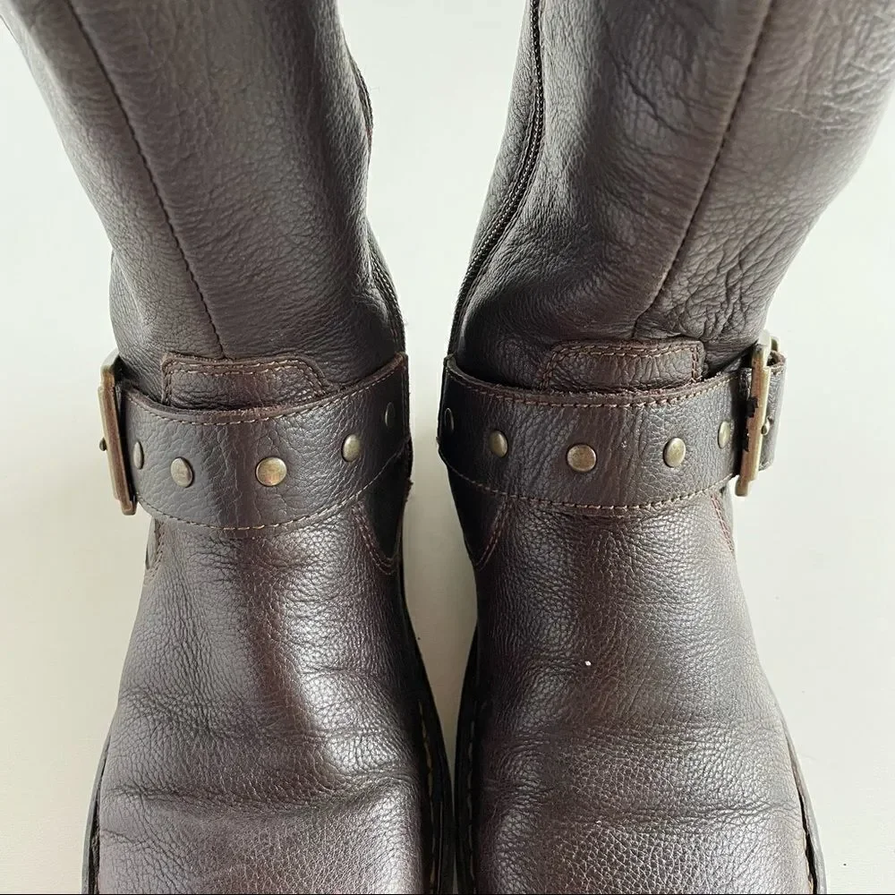 boc 6 Brown Leather Oliver Mid Calf Riding Full Zip Up Buckle Boots gold b.o.c.